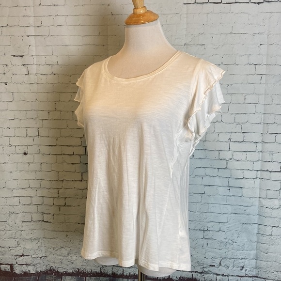 Maurices 24/7 Solid White Ruffle Sleeve Tee T-Shirt L Feminine Pretty Classic - Picture 5 of 16